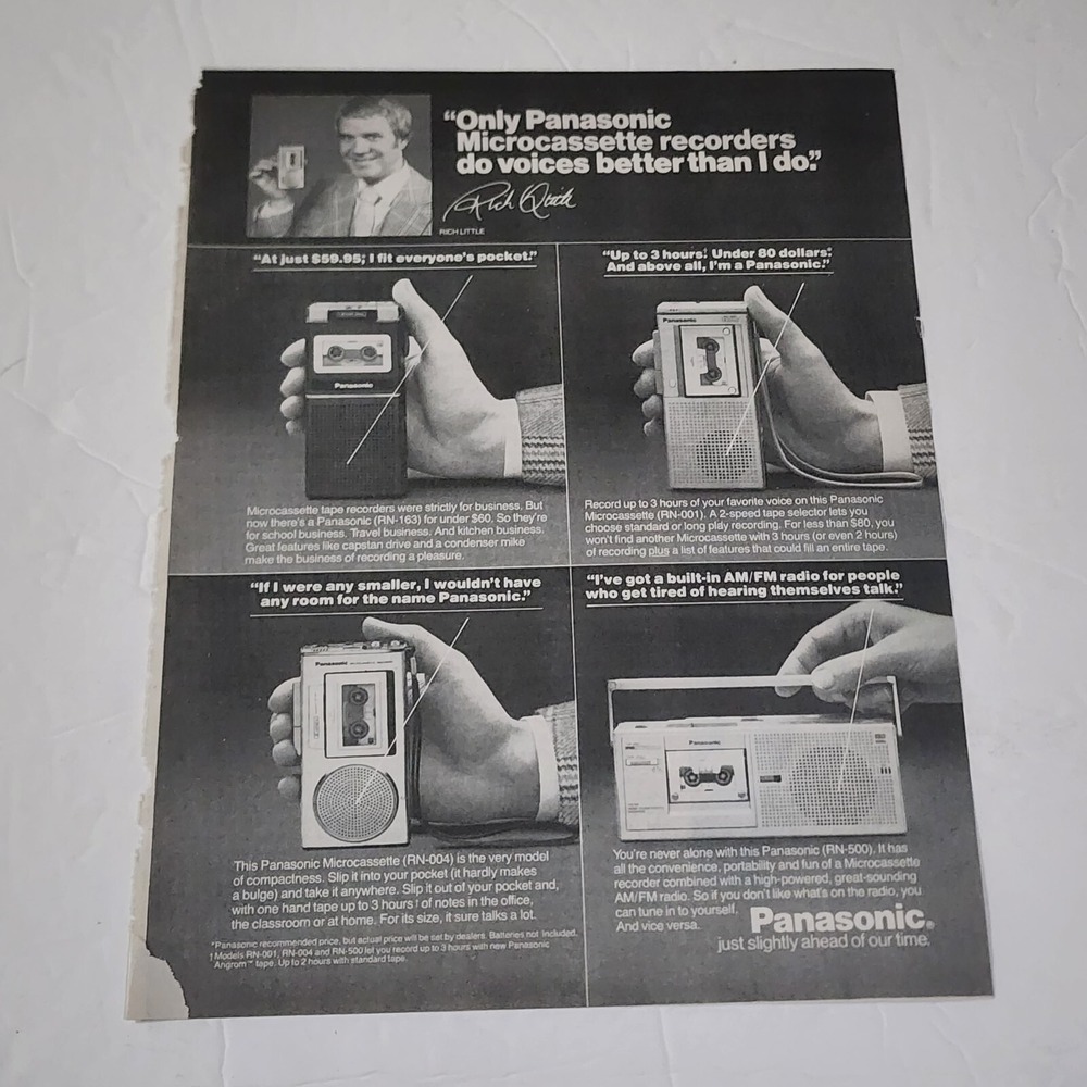 Vintage Print Ad Rich Little Panasonic microcassette voice recorder 80s clipping